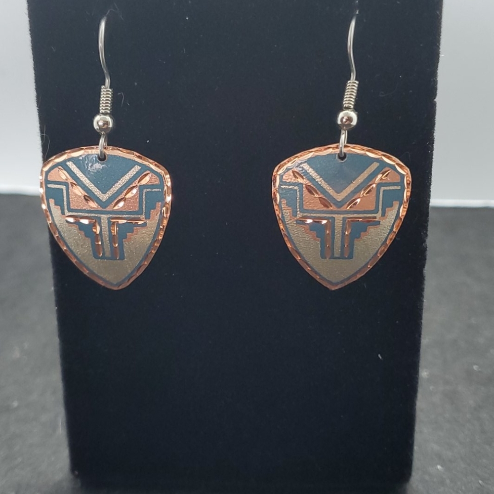 Rose Gold Tone w/Blue Earrings